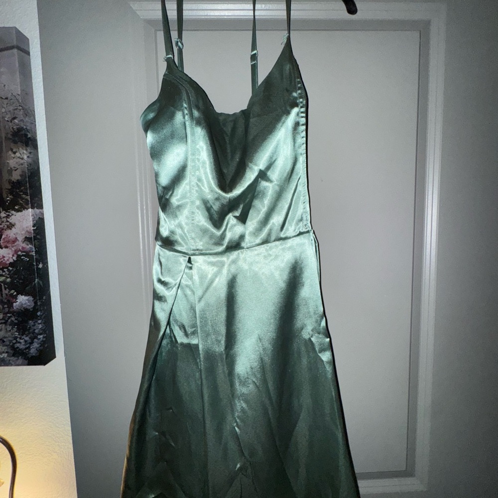 Speechless Satin Dress in Elegant Green